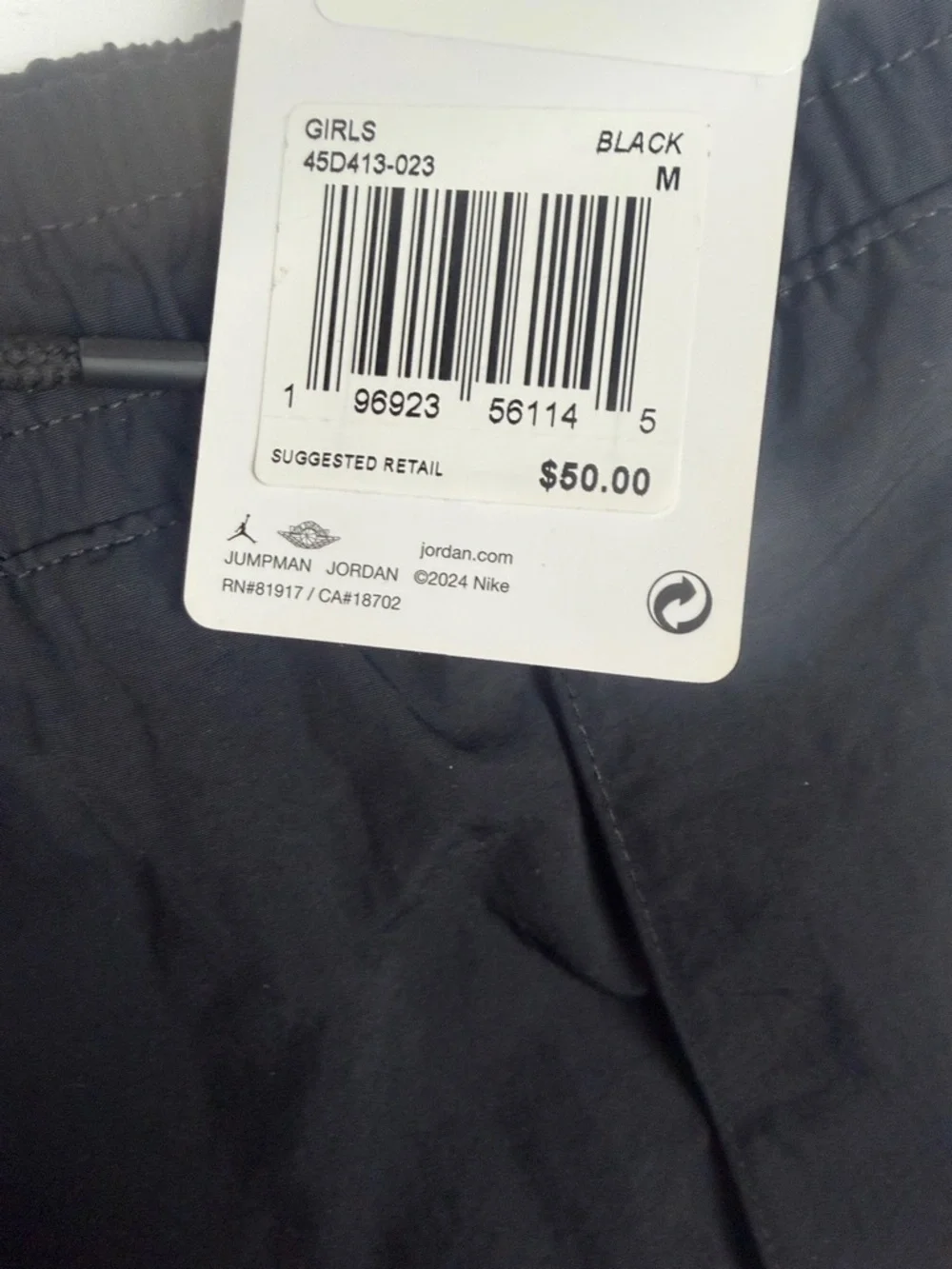 Jordan Black Cargo-Style Track Pants with White Jumpman Girls Medium NWT - Picture 3 of 5